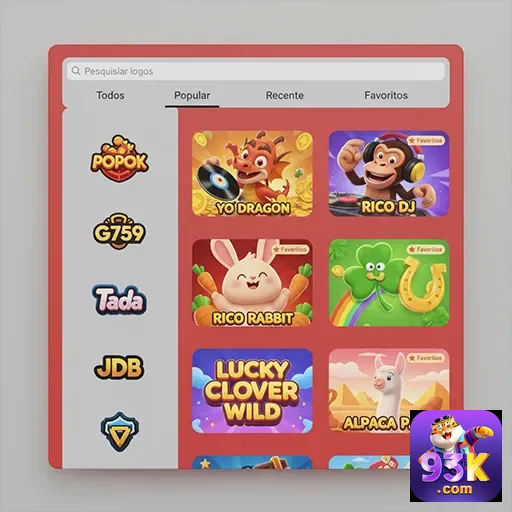 Interface do aplicativo cassino 93k em dispositivos móveis